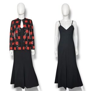 1970s Mollie Parnis Red and Black Checkered Jacket with Black Dress